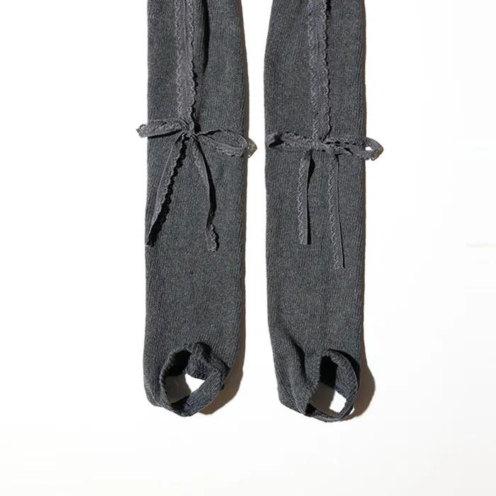 LACE RIBBON LEG WARMER - GRAY