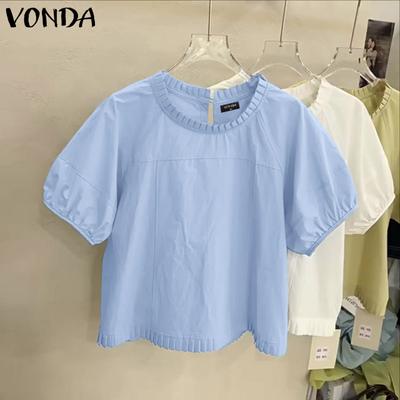 Women Ruffled Neck Short Sleeve Solid Casual Blouse Tops