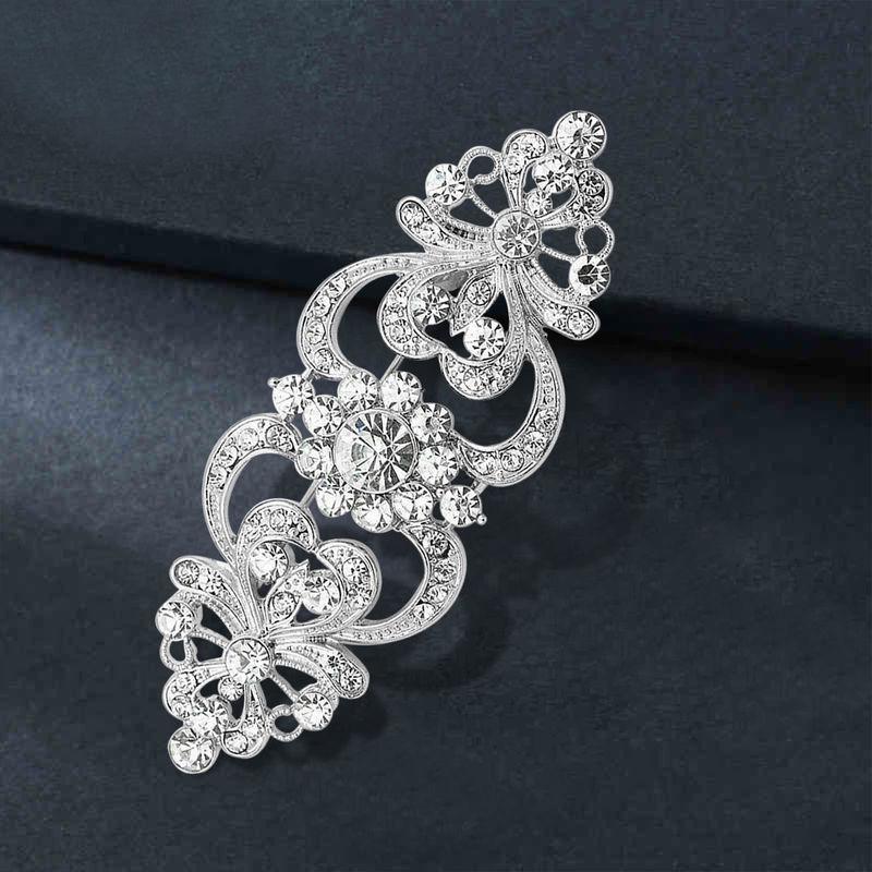 Crystal Flower Brooches for Women Luxury Silver Color Banquet Wedding Clothing Pin Female Gift