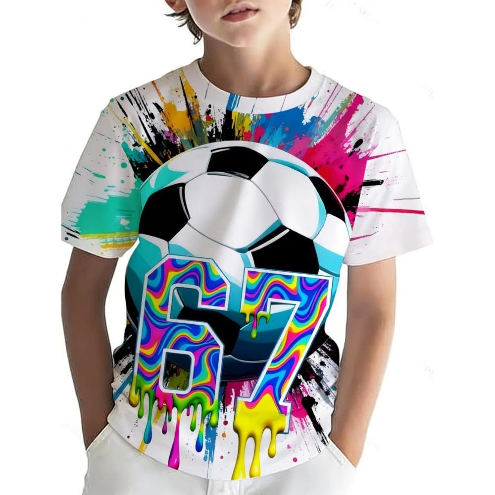 67 Digital Football Print Children's T-Shirt Summer Short Sleeve T-Shirt Sports Top Fashion Comfortable T-Shirt for Boys Girls