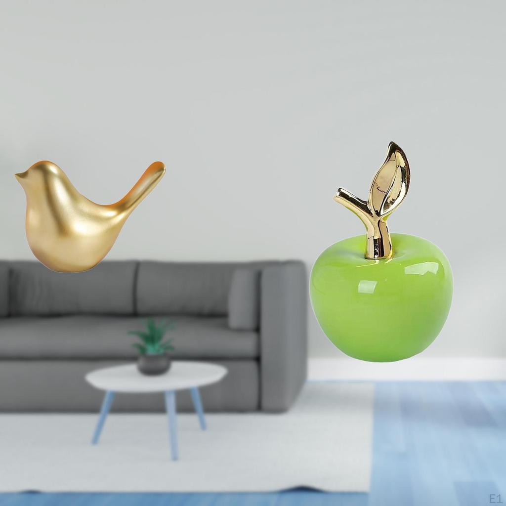Golden Birds And Figurine Fruit Statue Ornament for Home Office Living Room Cafe Study