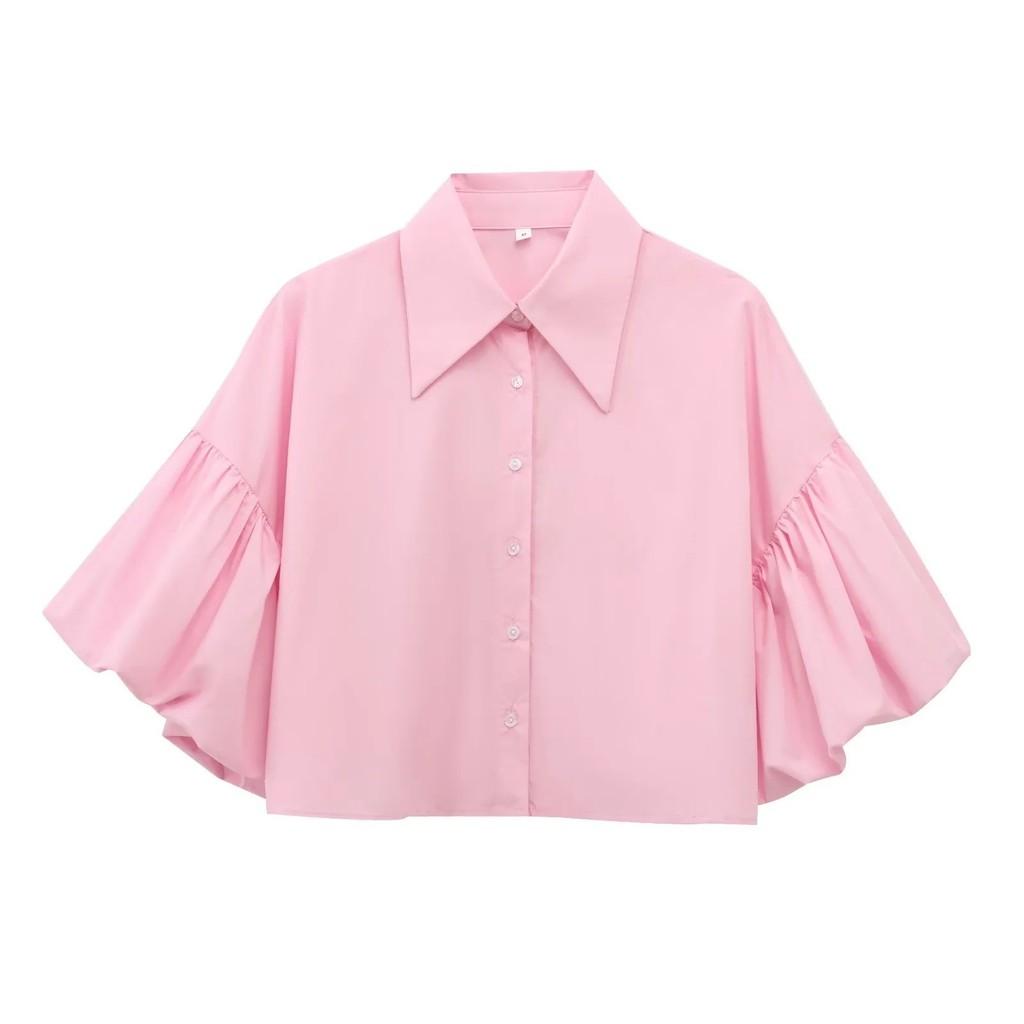 Classic Polyester Blouse With Bubble Sleeves For Women Spring Fashion