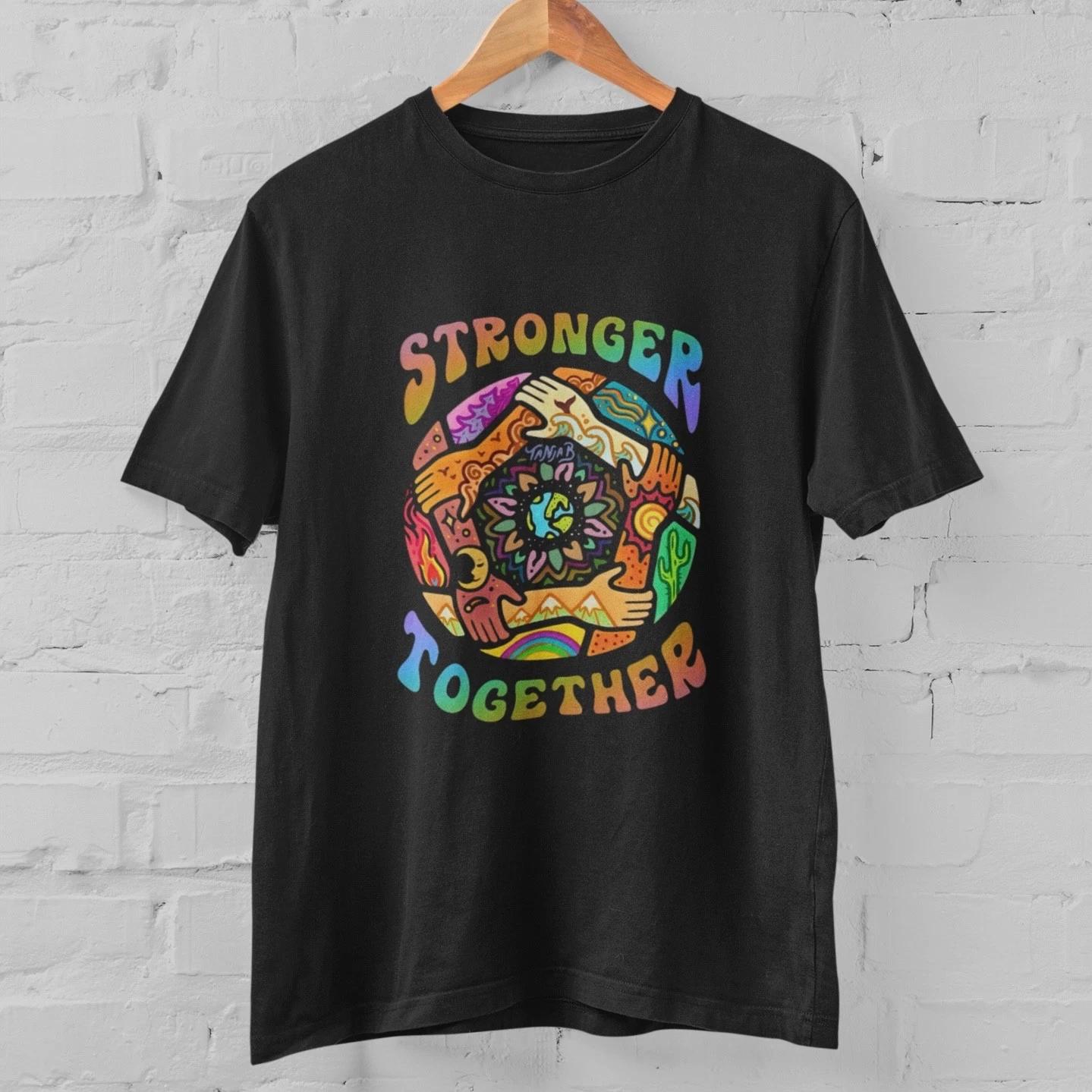 Stronger Together T Shirt Colorful Unity Graphic Tee Peace Love Diversity Unisex L