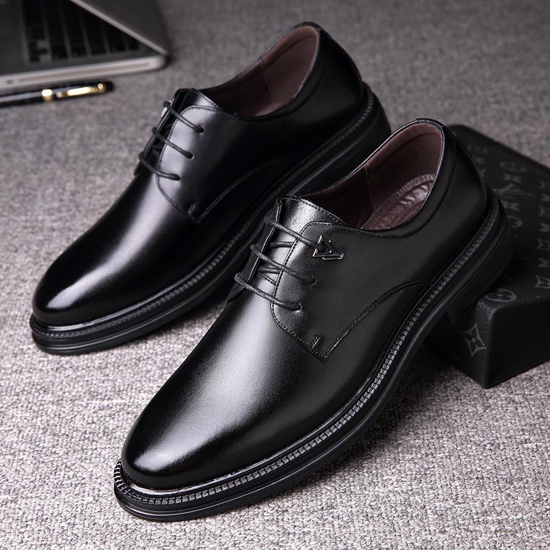 Men's Leather Shoes Casual 2025 Autumn New Round Head British Fashion Leather Business Low-top Shoes Trend