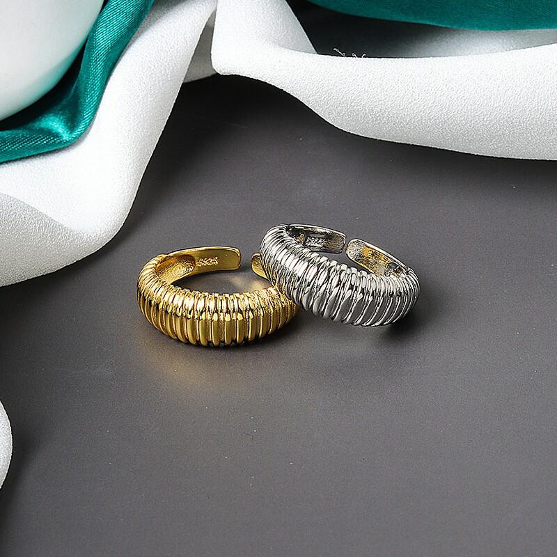 Real 925 Sterling Silver Rings For Women Vintage Strips Gold Color Engagement Rings Silver 925 Jewelry Anillos Mujer