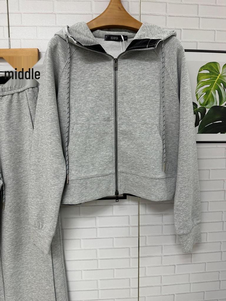Women's High-End Casual Hooded Cardigan and Wide-Leg Pants Set for Spring/Autumn 2026