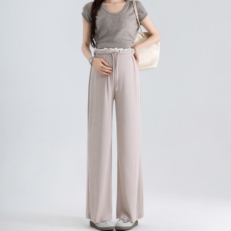 Summer Maternity Ice Silk Wide-Leg Lace Pants - Slimming, Casual, Loose, Floor-Length M