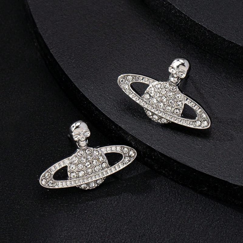 1 Pair Fashionable Creative Personalized Rhinestone Skull, Flower & Planet Stud Earrings For Ladies, Stylish For Daily Commuting And Versatile Wear