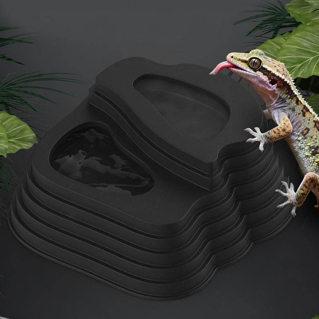 Anti-Slip Tortoise Food & Water Dish Shallow Reptile Bathing Pool with Ramp, Safe PVC Easy to Clean for Turtle Gecko Lizard Frog