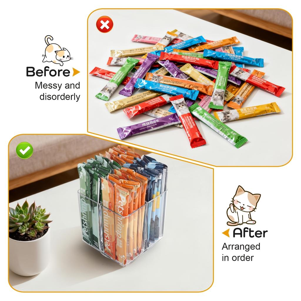 Rotatable Acrylic Extruded Cat Food Storage Container,4-Grid Design Cat Snack Organizer,Essential Pet Snack Storage,desktop Rack