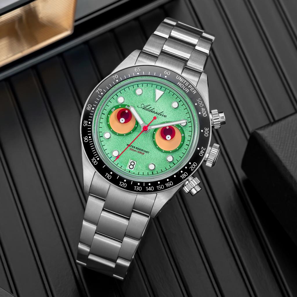 ADDIESDIVE Calendar Men's Quartz Watch Bubble Mirror Glass Chronograph Ceramic Bezel Wristwatches Super Luminous VK64 Watches