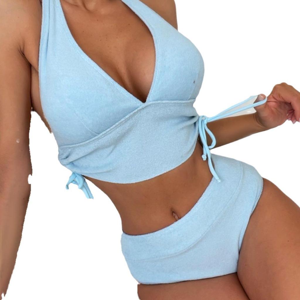 European & American Solid Color Sexy High Waist Tie-Up Bikini, Hot Selling In-Stock Swimwear 108