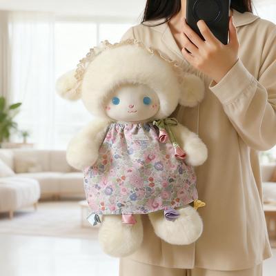 Cuddly Gentle Drtess Little Sheep Plush Toys Cozy Fluffy Ditsy Floral Dress Sheep Doll Gentle Kids Appease Doll Sweet Gift