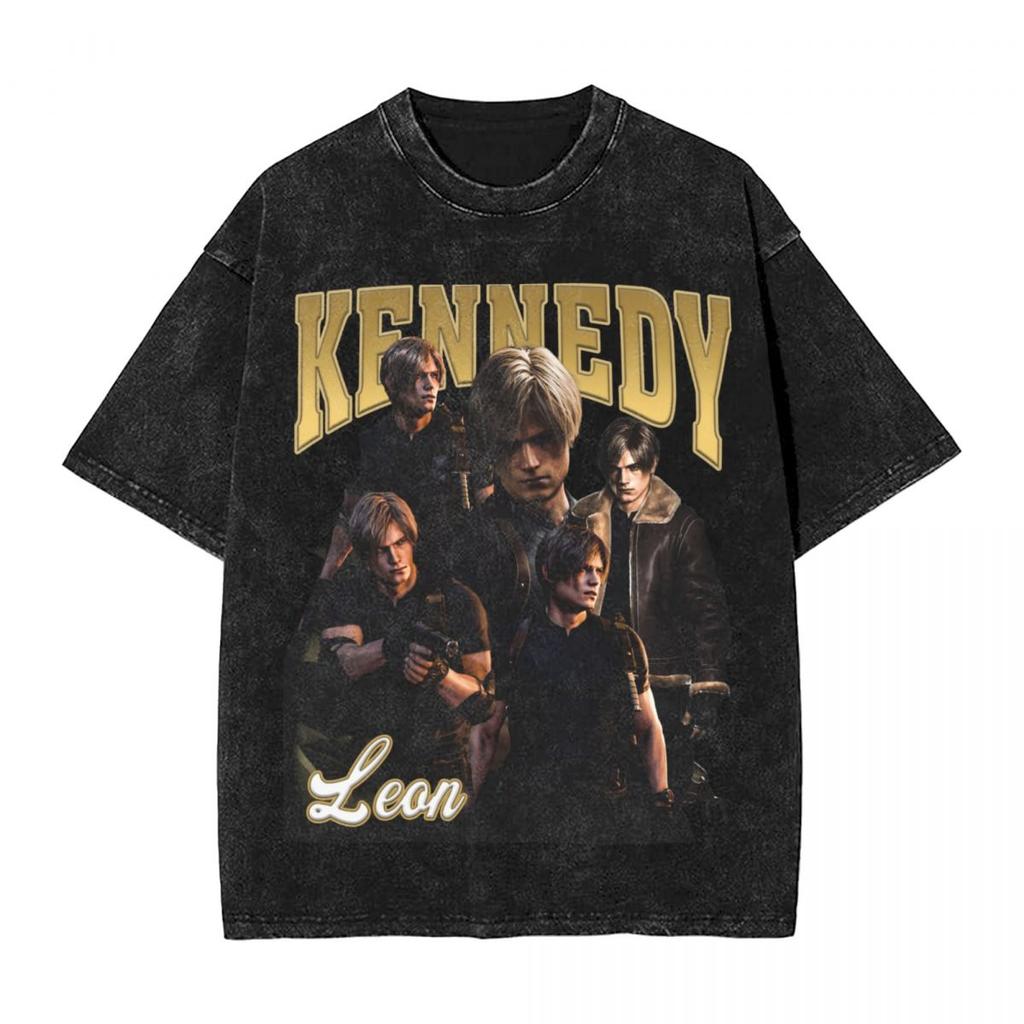 Residents Evils Leon Graphic T Shirt Oversized Short Sleeve Tee Shirt Vintage Washed Cotton Tshirt for Men Women Clothing