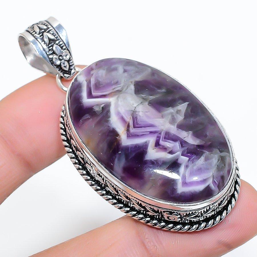 

Подвеска из стерлингового серебра 925 пробы с натуральным шевроном и аметистом ручной работы 2,25 дюйма Q3N38