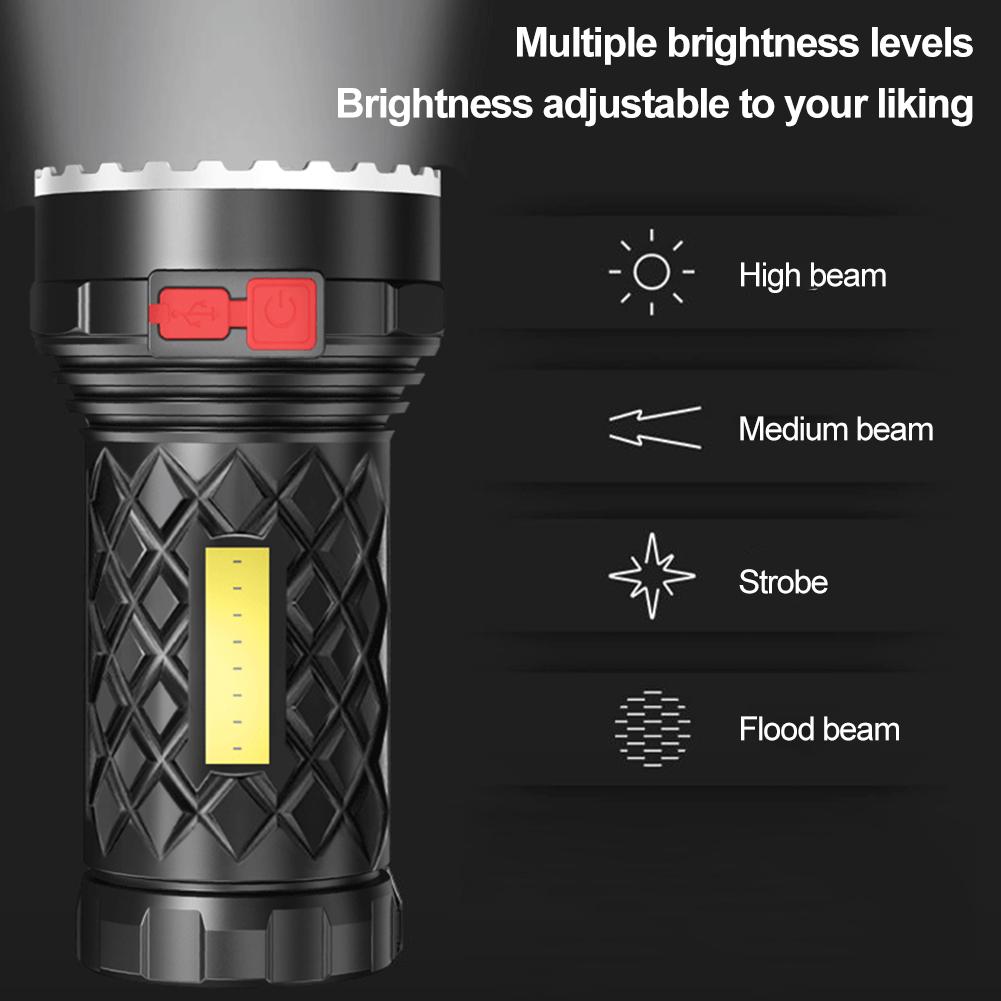 7LED High Power Led Flashlights Rechargeable Camping Spotlight with Side Light 3 Lighting Modes Camping Adventure Outdoor