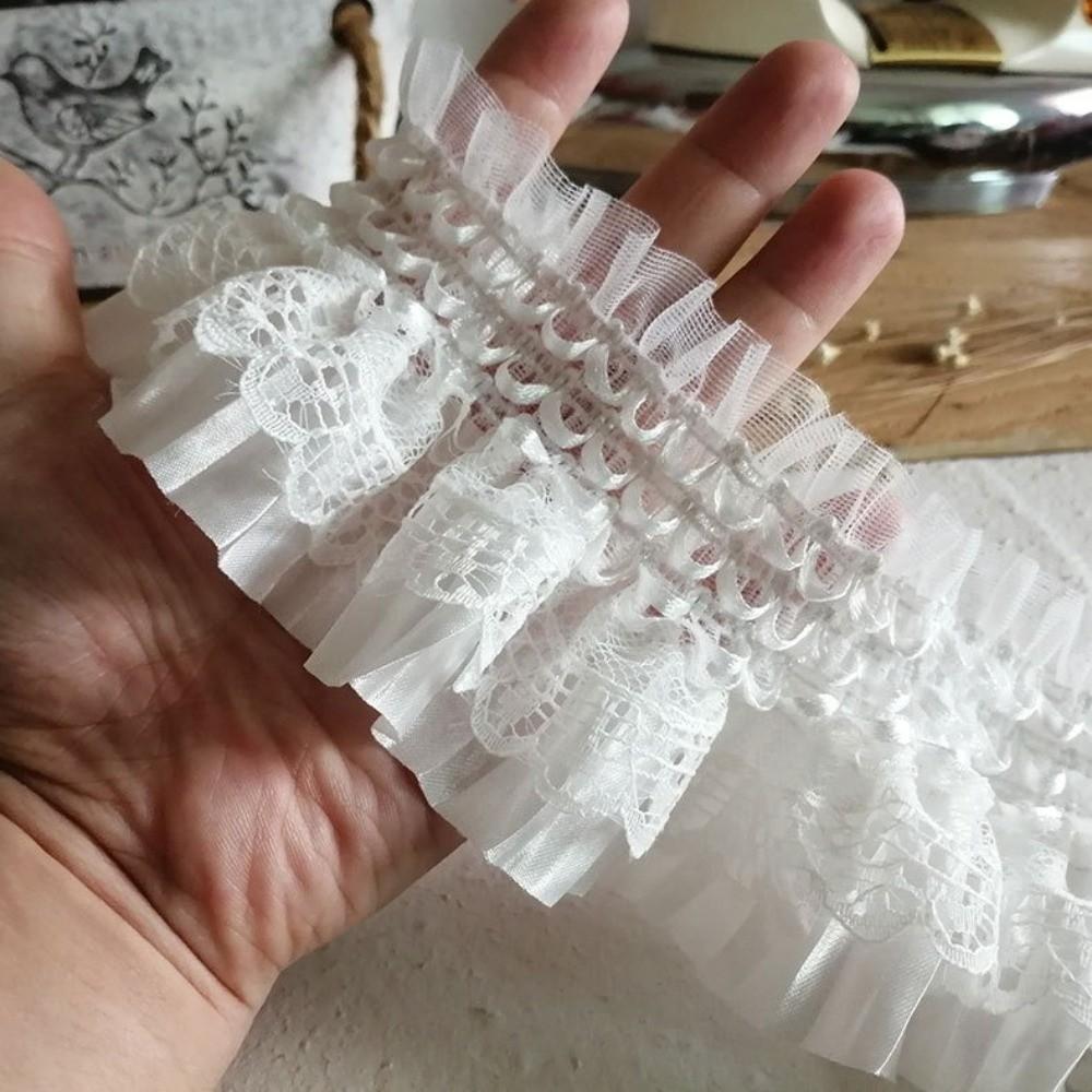 Vintage White Black Embroidery Lace Ruffle Trim Elastic Lace Fabric DIY Stretch Lace DIY Crafts