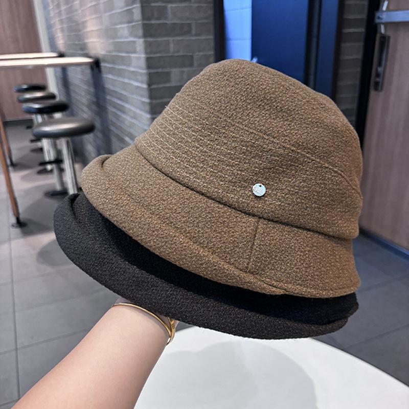 New Woolen Basin Hat Women's Autumn and Winter Thick Ear Protection Warm Simple Face Small Fashion Versatile Bucket Hat