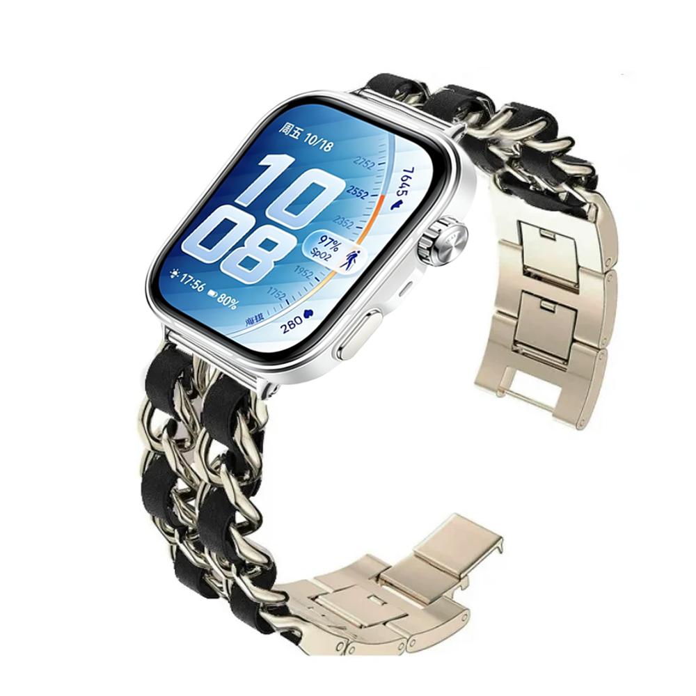 Metall+Leder Armband für Huawei Watch Fit 2 3 4 4Pro 5 5pro Bequemes Ersatz-Armband Zubehör für Huawei Watch Fit5 Fit4 Pro Fit3 Fit2 Band