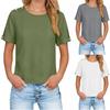 Women Cotton Linen T-Shirt Fashion Front Pleat Short Sleeve Loose  Blouse Top