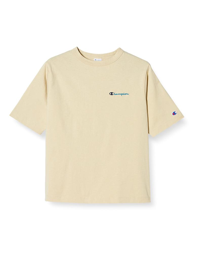 Champion Casual Short Sleeve Sand Size Script Relaxed Fit Women's T-Shirt, Beige, L, CW-V305, 100% Cotton, Logo,