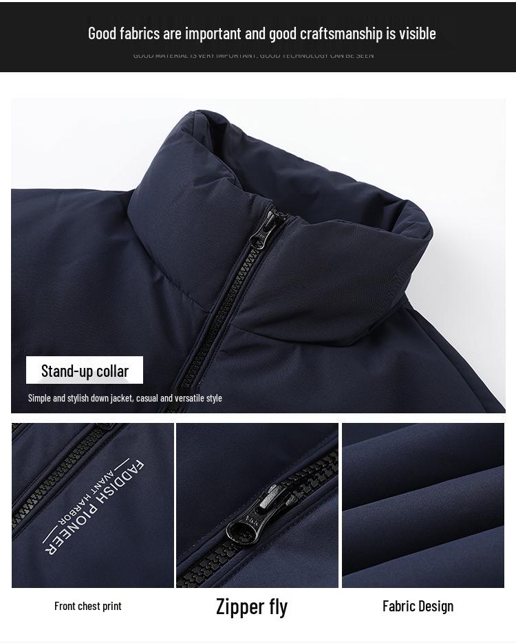 Brand Tag Men's Solid Color Stand Collar Thick Warm Down Jacket - Winter New Arrival Y4W813