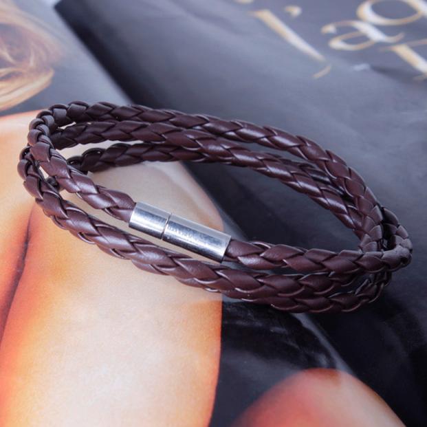 Buy [FH] New Fashion Women Men Black Leather Interlaced Cuff Bangle Wristband Bracelet at