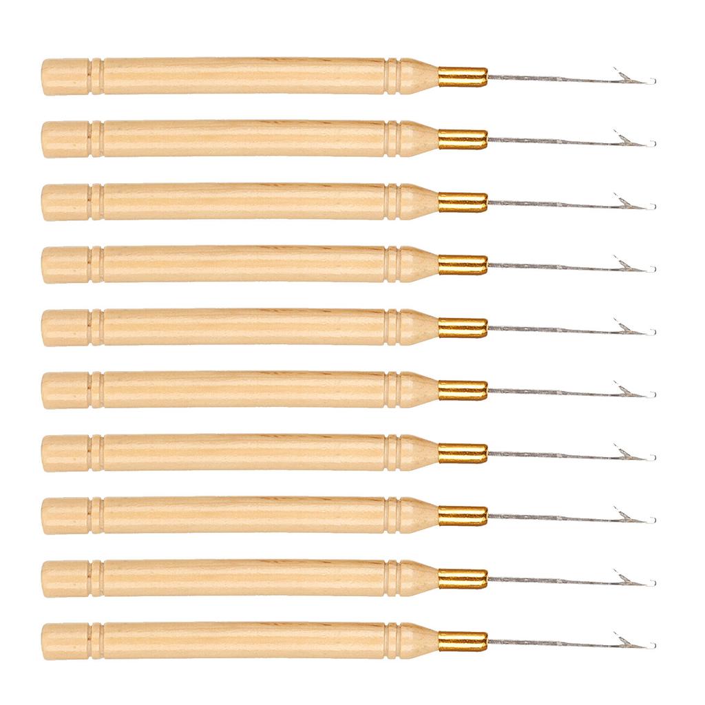 10pcs Hook Needle Wooden Handle Hair Extension Hook Needle Wig Tools