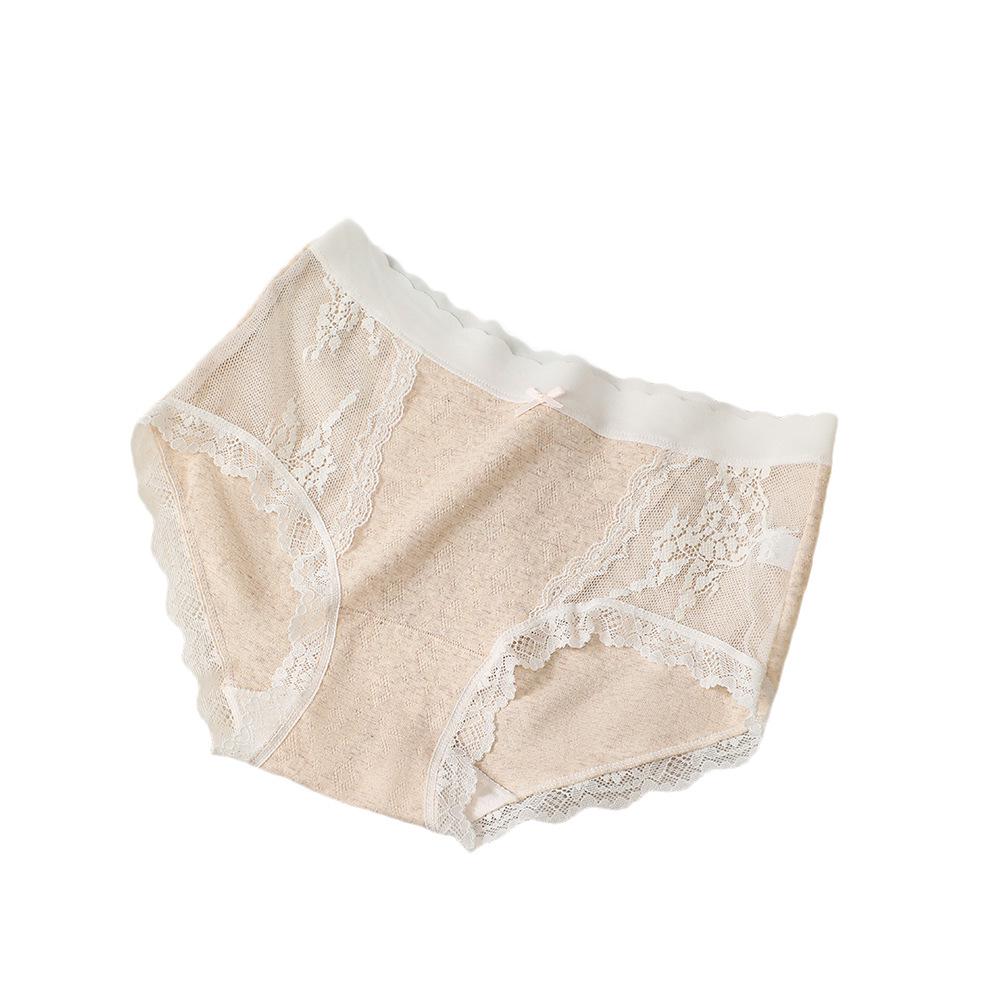 "2024 Autumn/Winter New Sweet Hollow Lace Cotton Mid-Waist Triangle Underwear for Girls - Japanese Style"