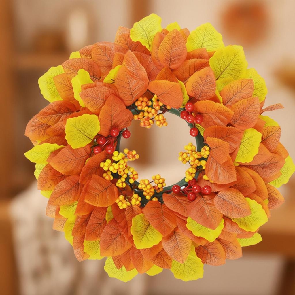 Fall Wreath with Berries Faux Full for Front Door, Entryway, Thanksgiving