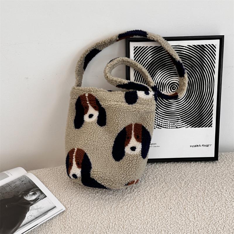 41 autumn and winter fashion leopard print woolen underarm bag women's bucket bag large capacity shoulder bag