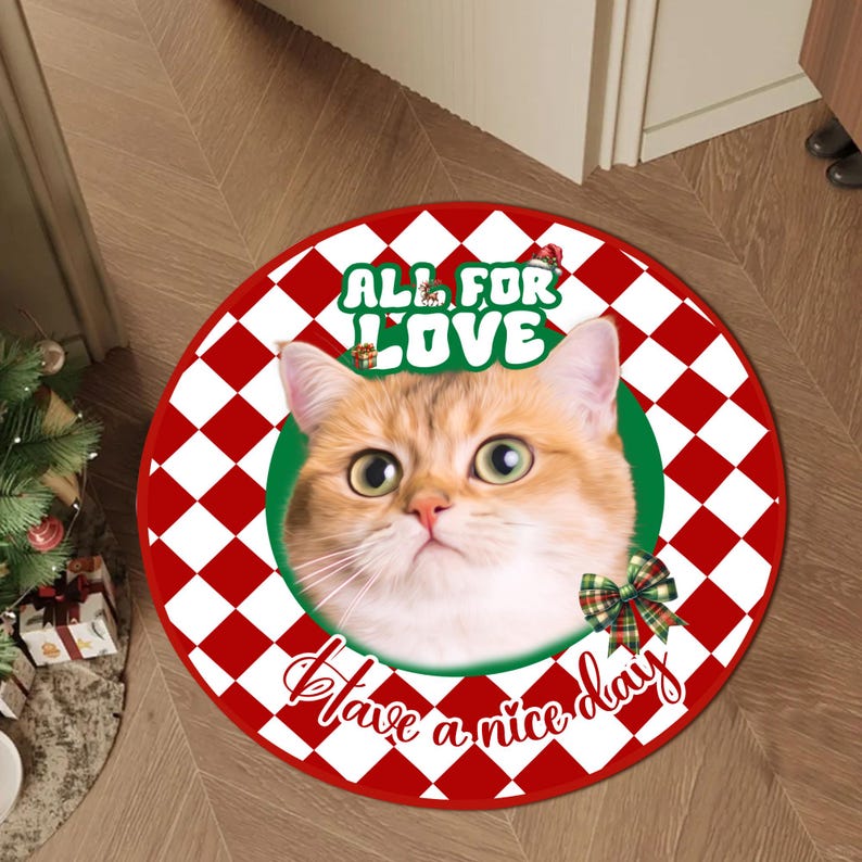 

Christmas Doormat with Pet, Funny Xmas Mat Gift, Non-Slip Round Rug for Living Room Bedroom Indoor Outdoor Diameter 100cm