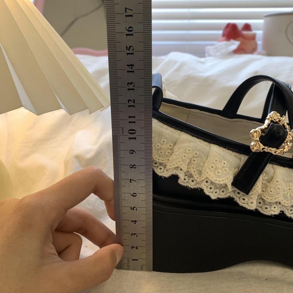 Plateau Mary Jane Schuhe für Damen 45cm Absatz Runde Zehenpartie Lolita Gothic Japanischer Koreanischer Stil PU-Leder Schwarz Braun