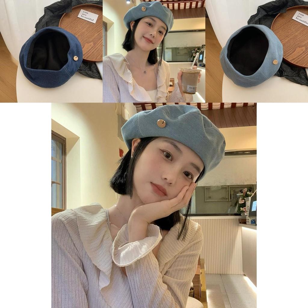 Women's Elegant Denim Beret Hat Embroidered Style Versatile Casual Wear Headwear