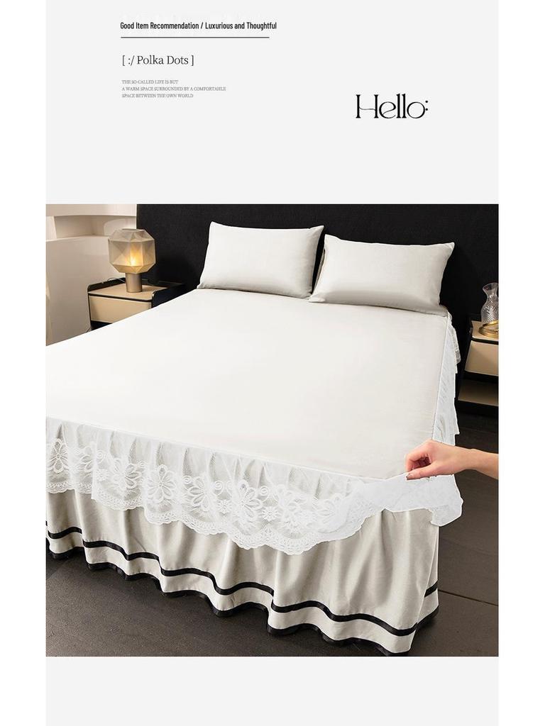 Brushed Double-Layer Solid Color Elastic Lace Ruffle Bed Skirt Full-Size Mattress Cover