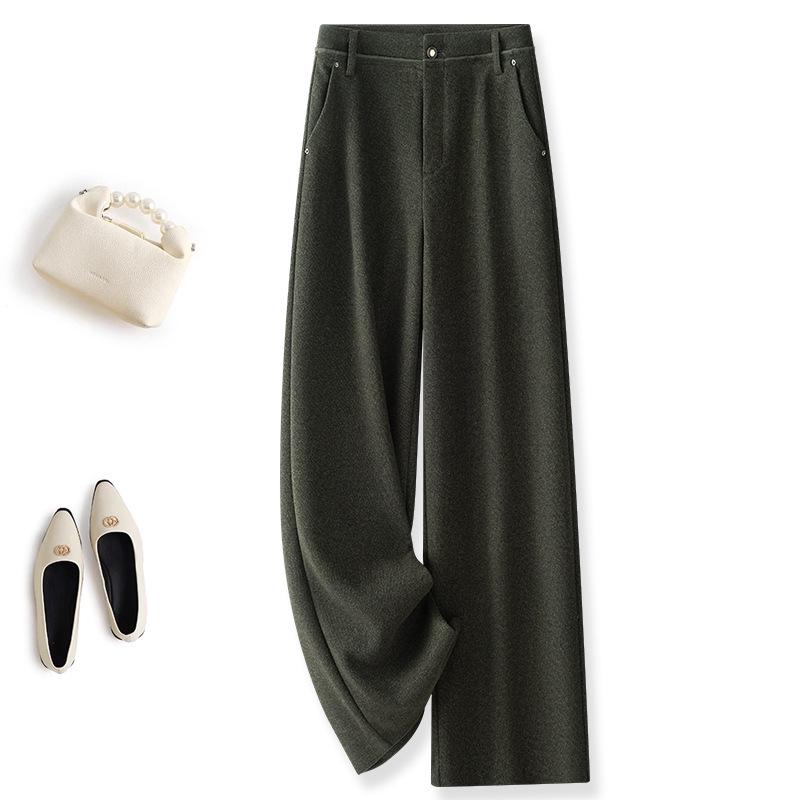 

Женский шерстяной костюм с высокой талией и брюками палаццо длиной до пола, осень-зима 2025 30 оливковое зеленый