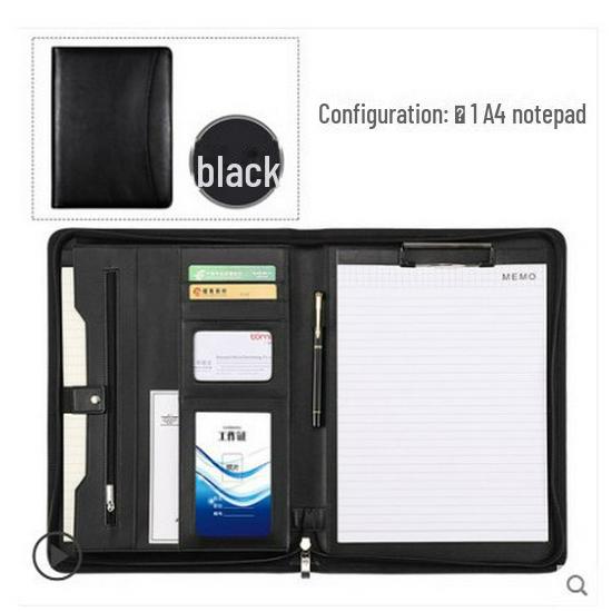 Leather A4 Zippered Business Manager Folder for Contracts and Documents