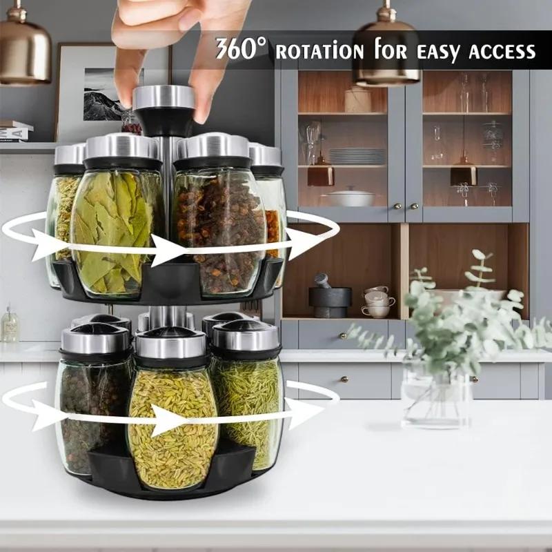 Spinning Spice Storage Rack Tower Organizer,6/12 pcs Revolving Spice Rack Organizer Countertop, Spice Seasoning Bottle Organizer