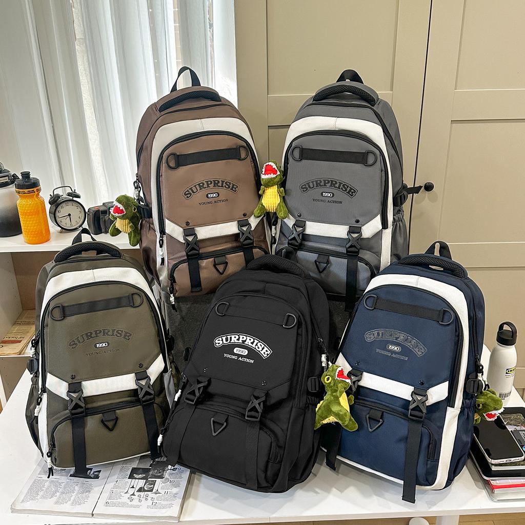Schoolbag new trendy cool backpack large capacity male contrasting color versatile junior high school student schoolbag female casual backpack
