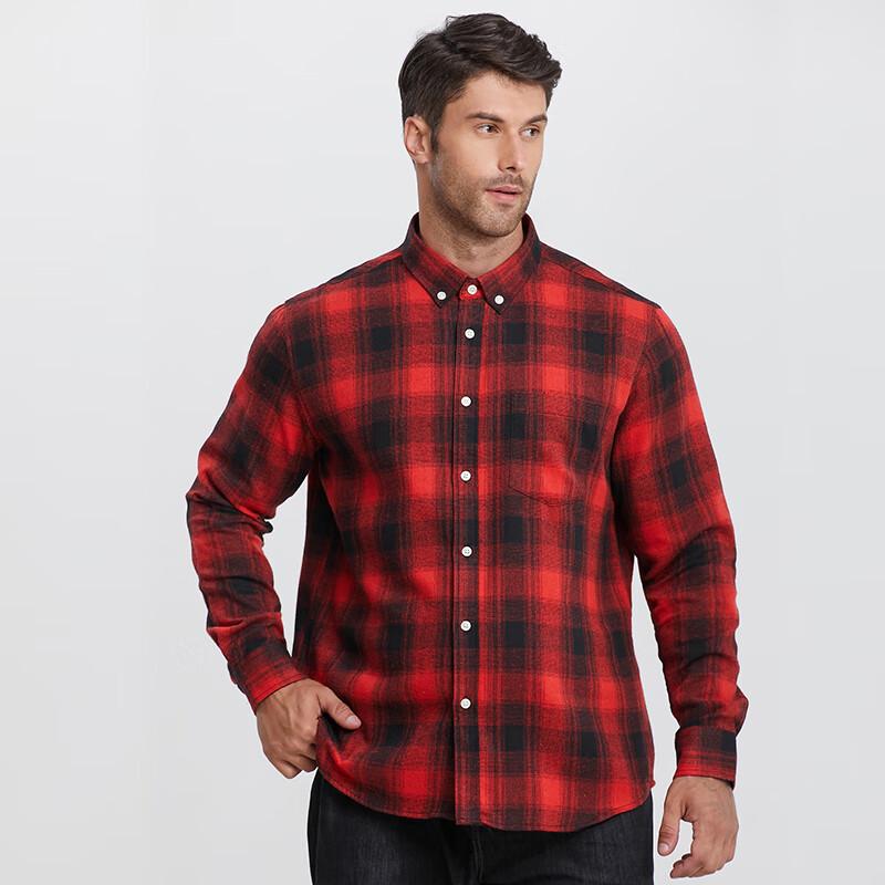 Men's Plus Size Brushed Long Sleeve Plaid Shirt