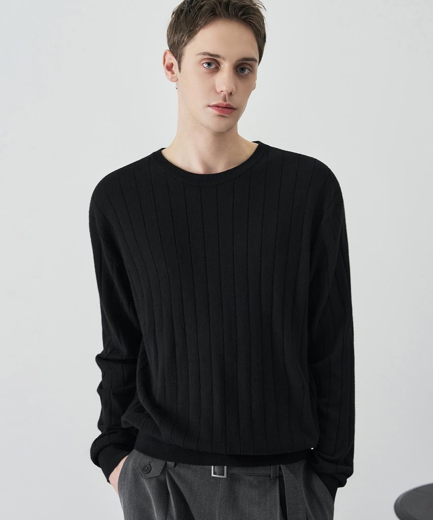 DRAW FIT Wool Supple Ribbed Round Knit [3 Colors]