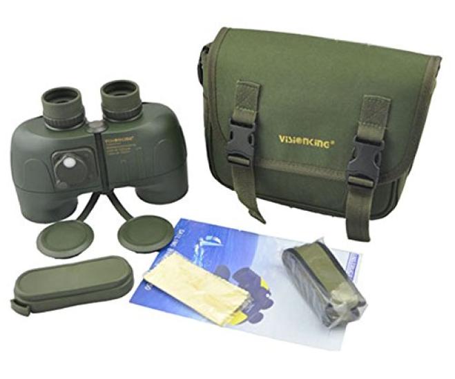 Military 7x50 binoculars with olive green compass,