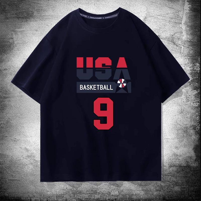 US National Team Basketball No. 9 Cotton Short-sleeved T-shirt Men's and Women's Summer Tide Brand Loose Shoulder Half-sleeved Top