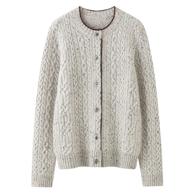 Women's Autumn/Winter Cashmere Knit Cardigan - Versatile Round Neck Elegant Cable Sweater Coat
