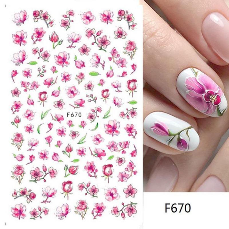 

3D винтажные наклейки для ногтей с розами, акварельные цветочные растения, подвески для ногтей в виде бабочек, украшения для французского маникюра, мраморные наклейки LEBF1013