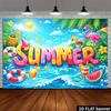 2D Colorful Summer Banner with Waves, Sun & Flamingo for Photoshoot