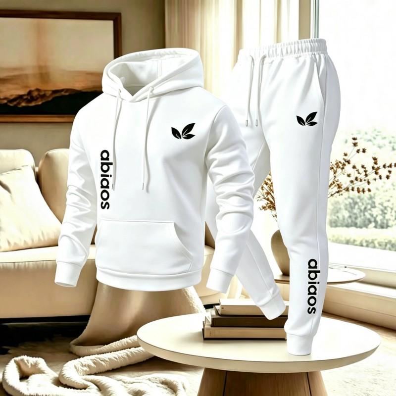 Mens Casual Tracksuit Hoodie Sweatpants Set Solid Color Simple Couple Style