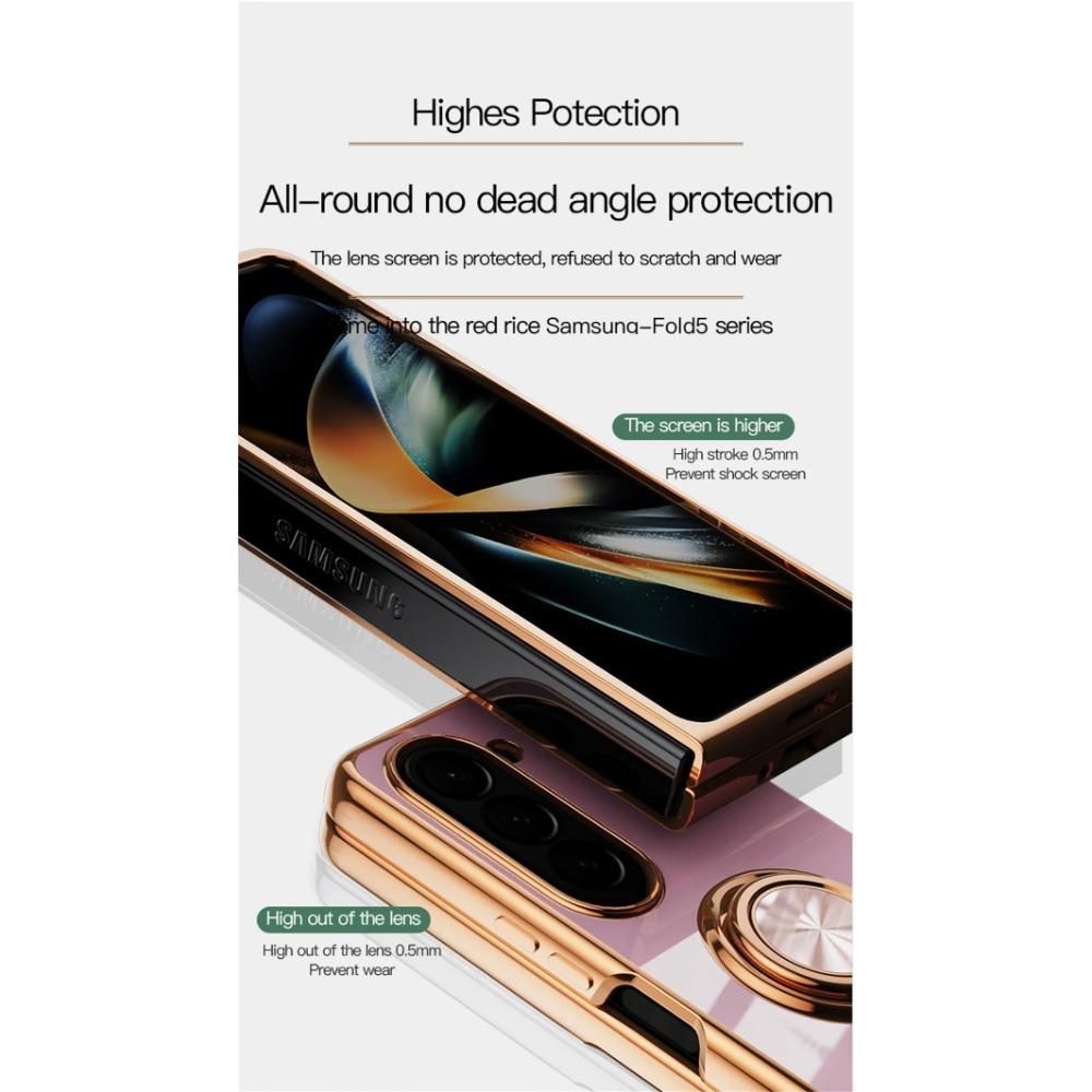Electroplating Magnetic Ring Holder Phone Case for Samsung Galaxy Z Fold 6 5 4 Fold6 Fold5 Fold4 5G Shockproof Hard Shell Cover