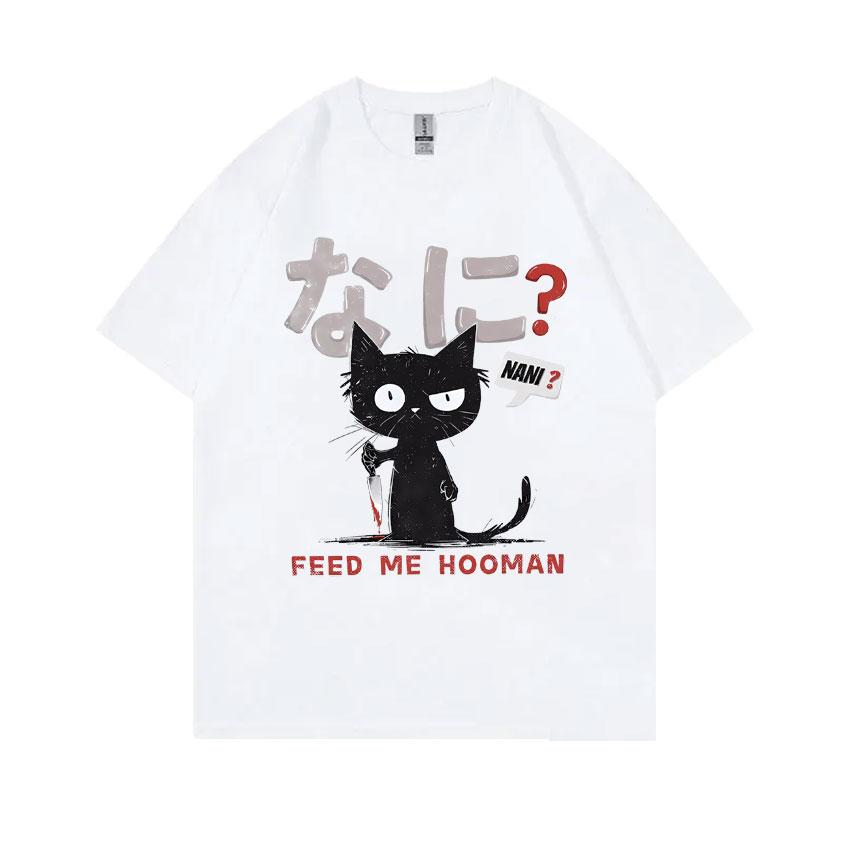 

Japanese Vintage Black Cat Graphic T Shirt Nani Feed Me HooUnisex Japan Funny Meme Tshirt Unisex Women Unisexga Casual Oversized Tshirt 4XL