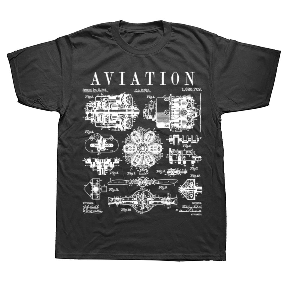 New Funny Aviation Pilot Airplane Engine Aircraft Vintage Patent Graphic Top Unisex Tshirt Summer Hip Hop Short Sleeve T Shirts